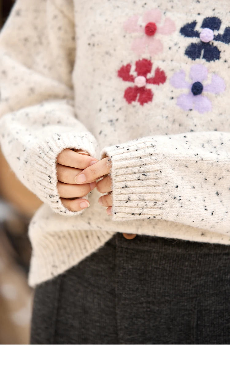 Mishow Wool Blend Flower Color Dots O-Neck Pullover MXD56Z1066