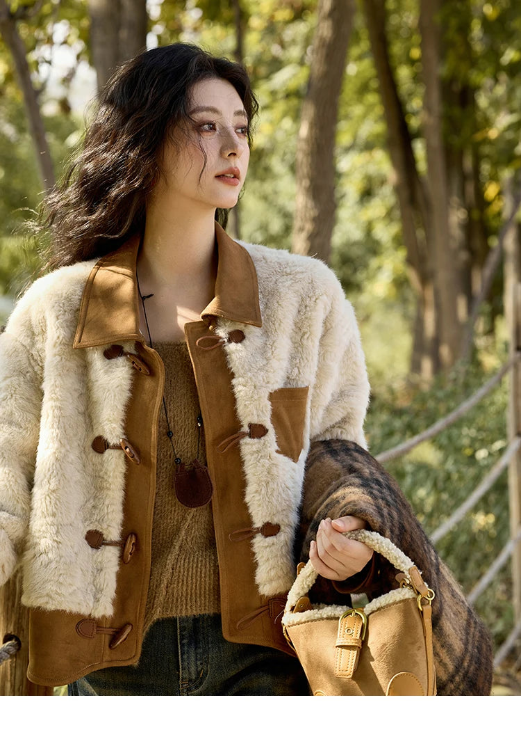 Mishow Lamb Wool Ox Horn Button Short Jacket MXD36W0504