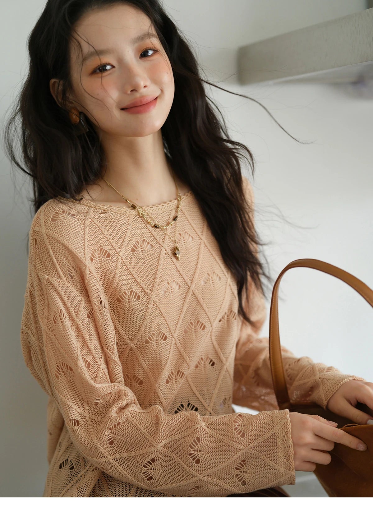 Mishow Diamond Patterned Hollow Scoop Neck Sweater MXE42Z1332