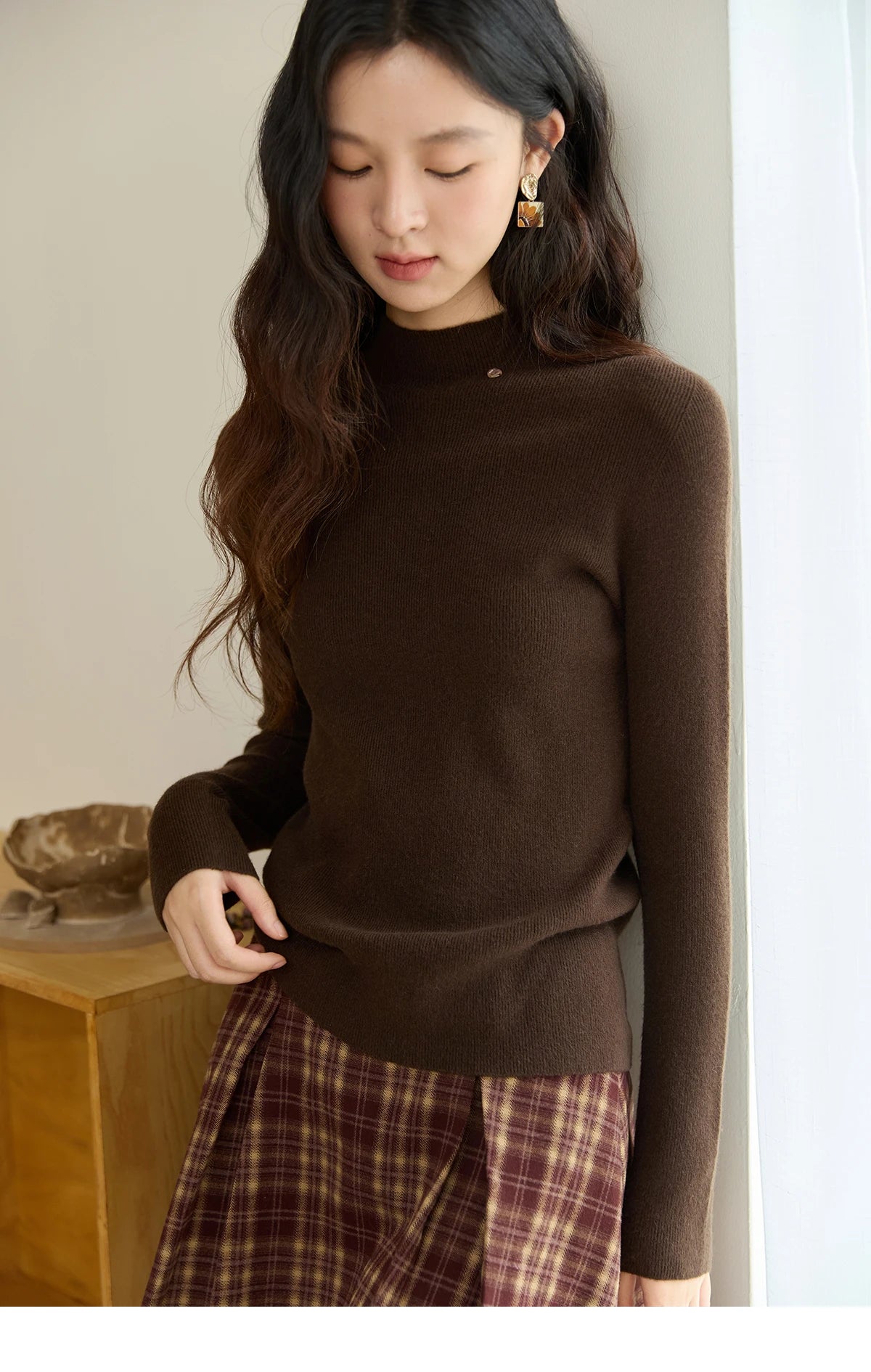 Mishow Minimalist Mock Neck Slim Pullover MXE48Z2583