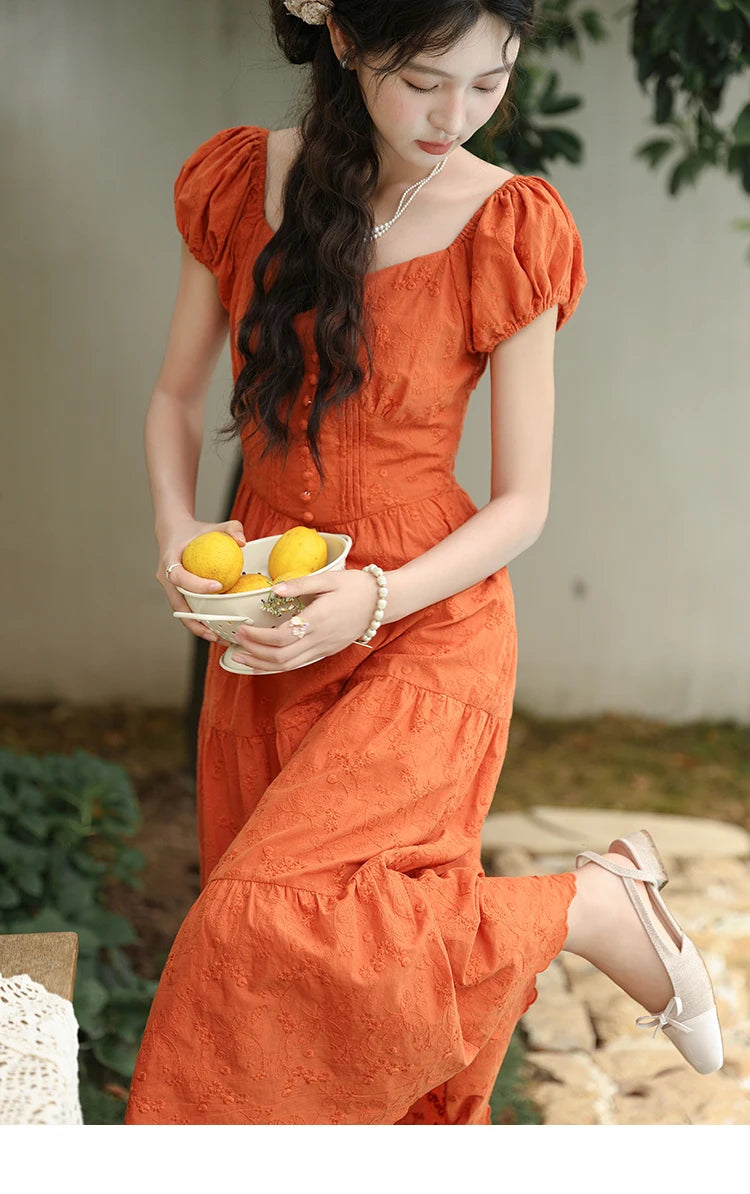 Mishow 100% Cotton Orange Embroidered Sweetheart Dress MXD29L1931