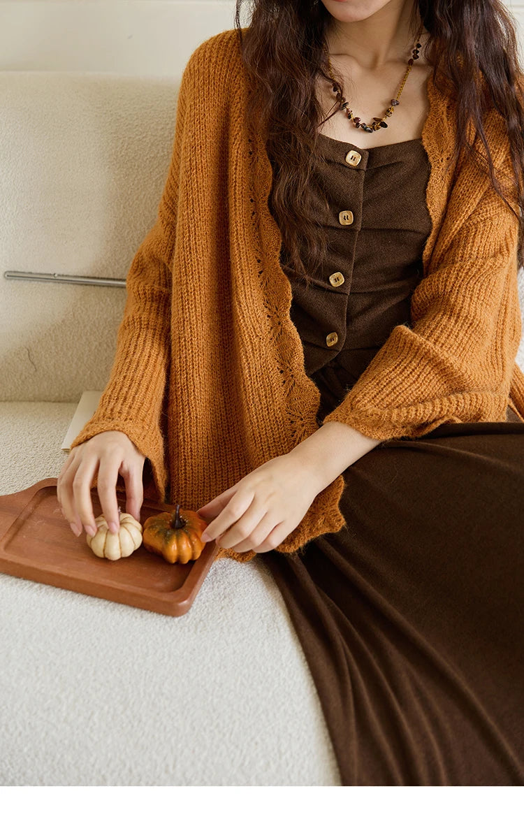 Mishow Pumpkin Wavy Edge Dropped Sleeve Cardigan MXE46Z2505