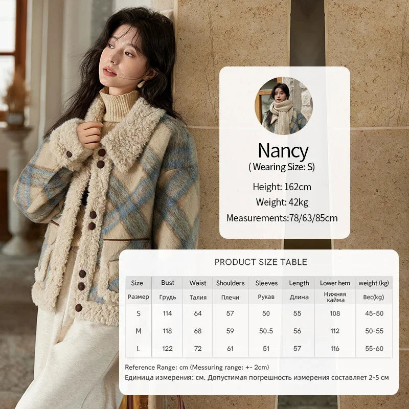 MISHOW Splicing Fleece Plaid Tweed Jacket Turn Down Collar MXD55W0574