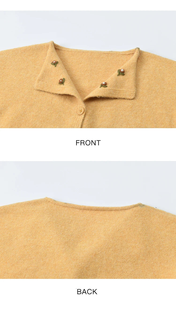 Mishow Yellow Handmade Flower Turn-Down Collar Cardigan MXE47Z2591