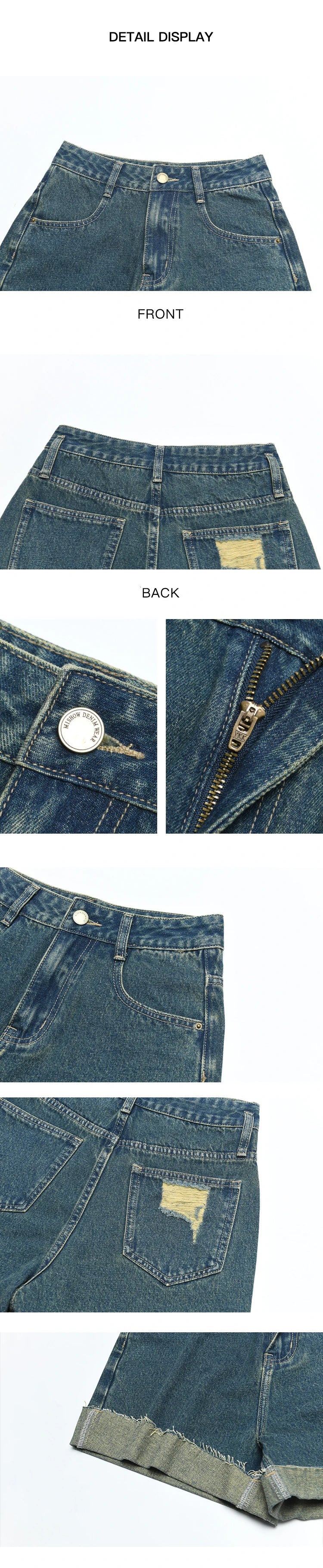 Mishow High Waist Curled Edge Denim Shorts MXD30K0659
