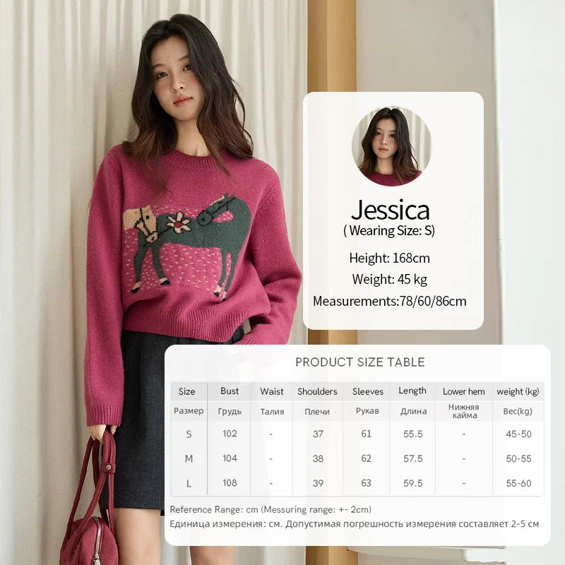 Mishow Red Pony Jacquard Round Neck Pullover MXE48Z2622