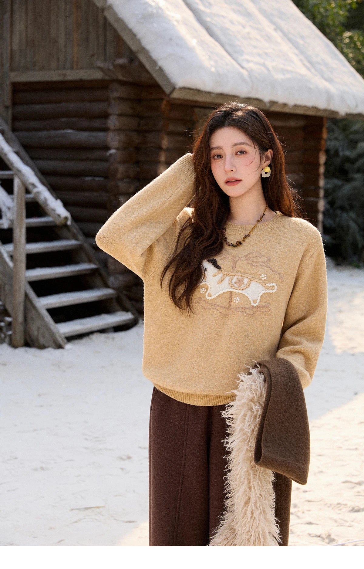 Mishow Handmade Embroidered Pony Jacquard Pullover MXE92Z2848