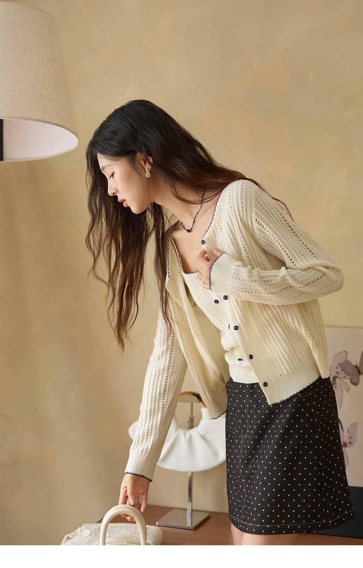 Mishow Apricot Knit Cardigan & Camisole Wool Set MXE43T0726