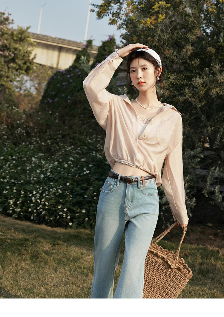 MISHOW Fake Two-Piece Blouse Turn-Down Collar Long Sleeve MXE16C0777