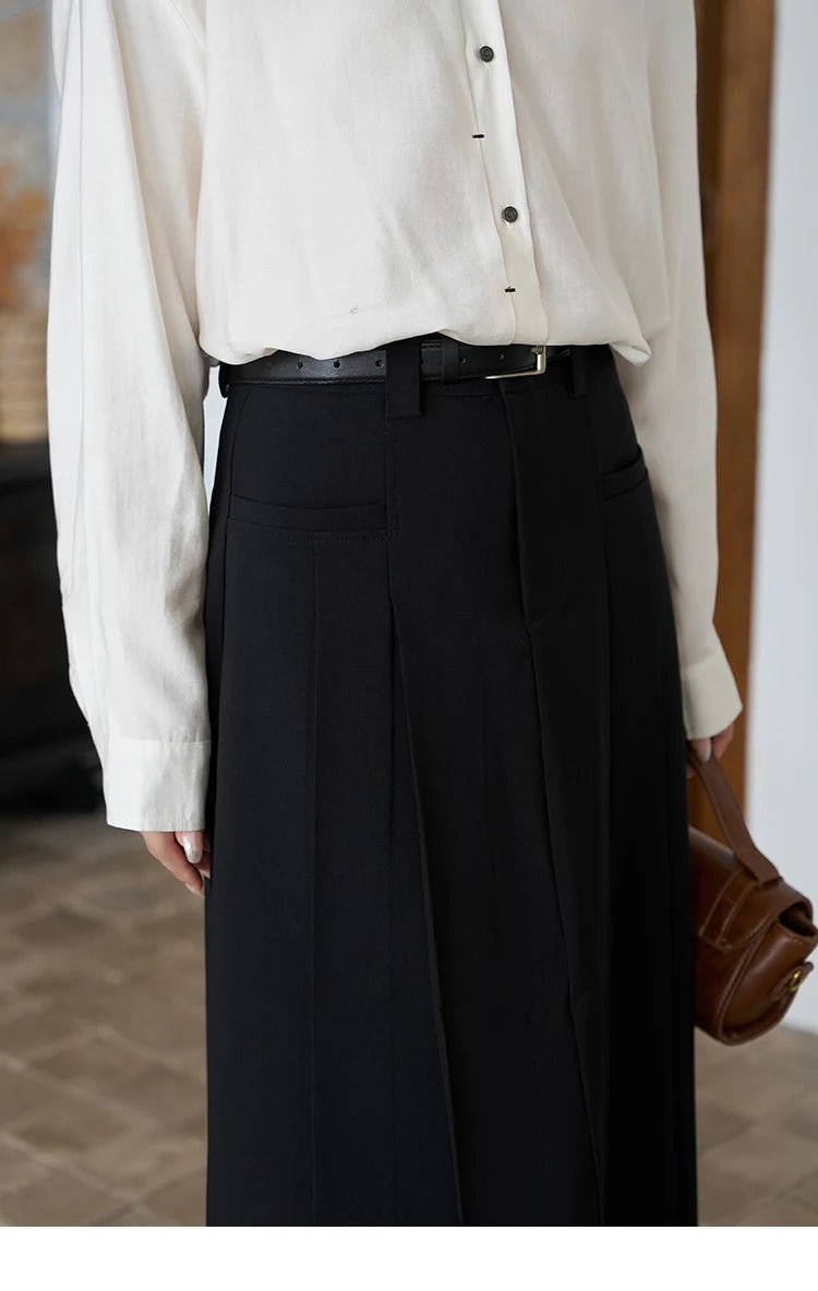 MISHOW Pleated Midi Skirt A-LINE Pockets Split Back Hem MXC42B0118