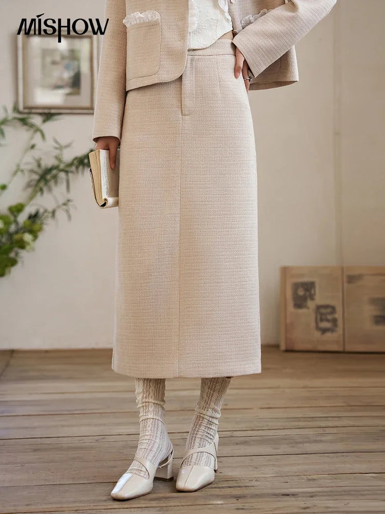 Mishow French Fragrant Collar Coat & Split Back Skirt Set MXD12W0274