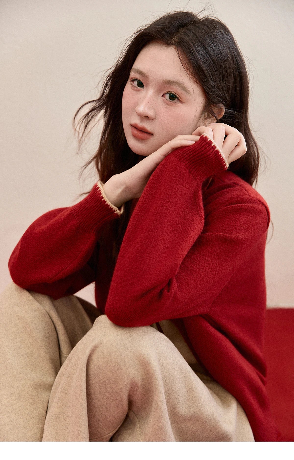 Mishow Color Block Fake Two-Piece Removable Collar Cardigan MXE93Z2816