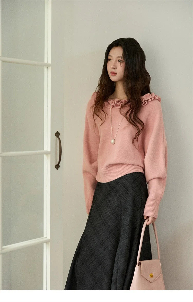 Mishow Orange Lotus Edge Lantern Sleeve Pullover MXE86Z2726