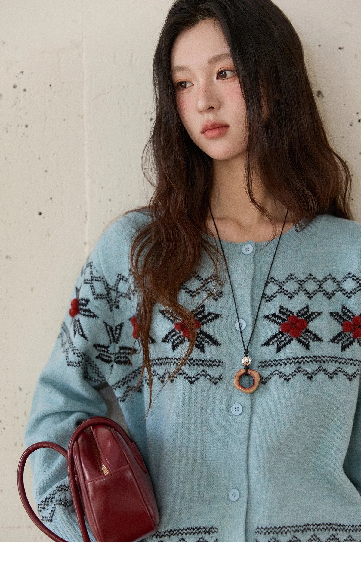 Mishow Blue Geometric Fair Isle Cardigan MXE86Z2734
