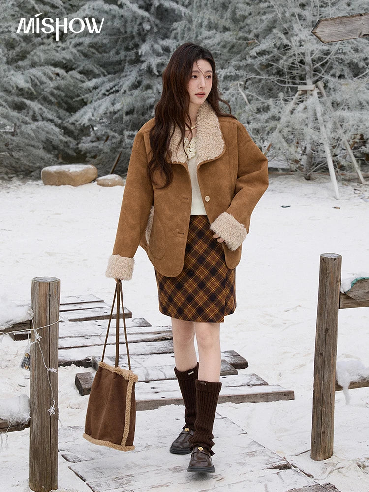 MISHOW Double Sided Lamb Wool Coat Lapel Pockets MXE91W1015