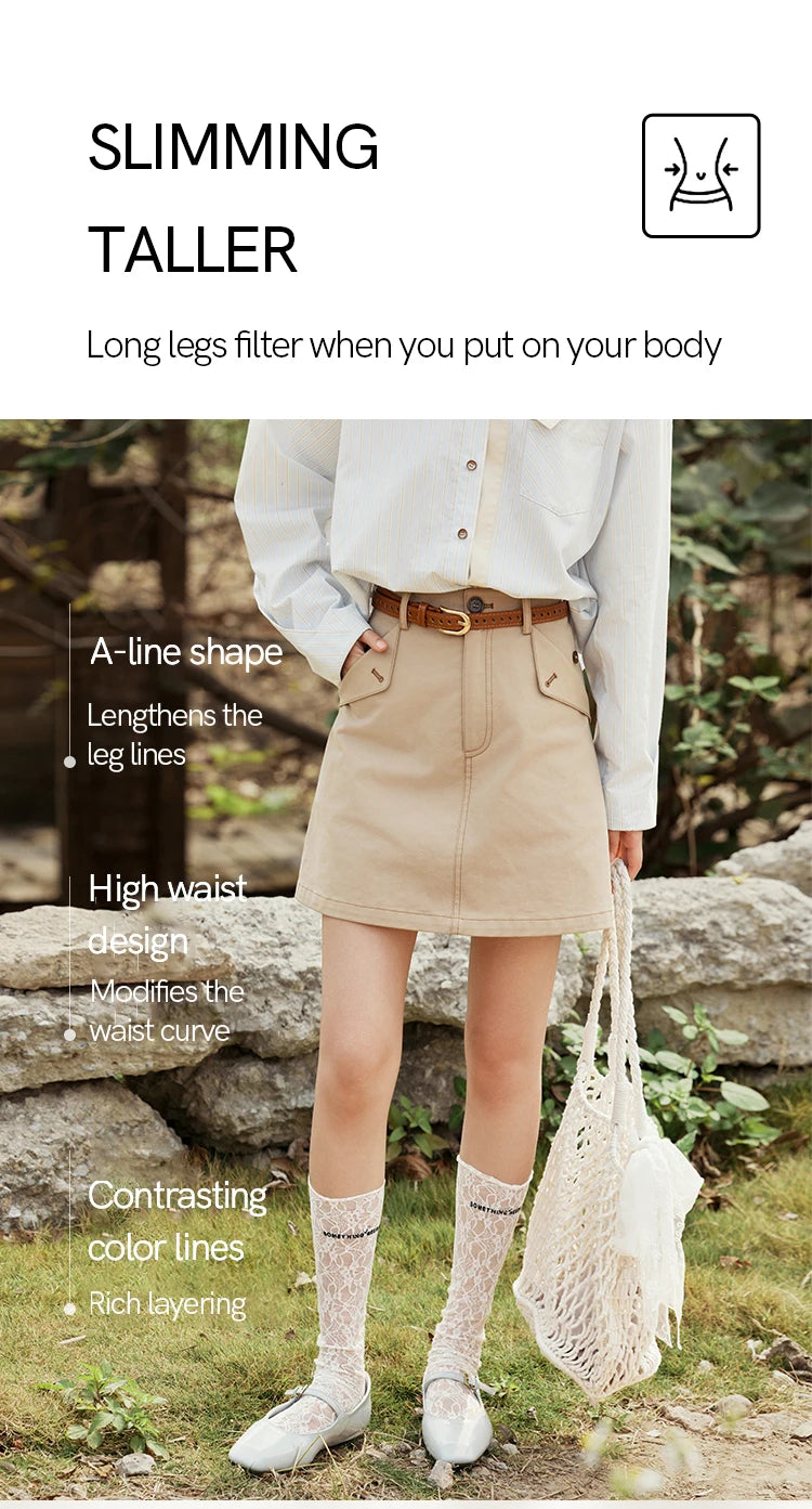 Mishow Khaki A-Line High Waist Pocket Skirt MXE15B0696