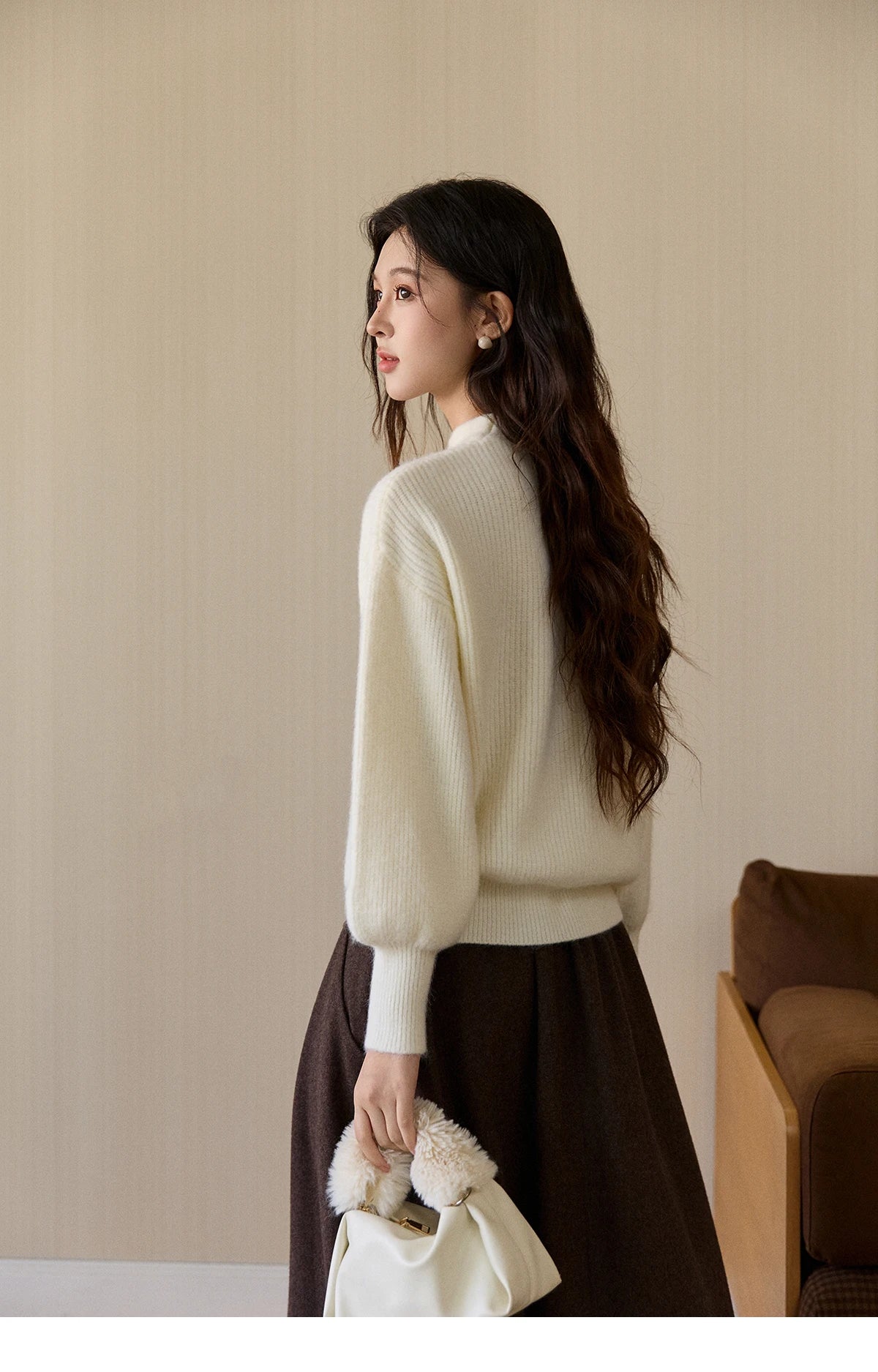 Mishow Cutout Neck Ruffle Flower Lantern Sleeve Pullover MXE94Z2982