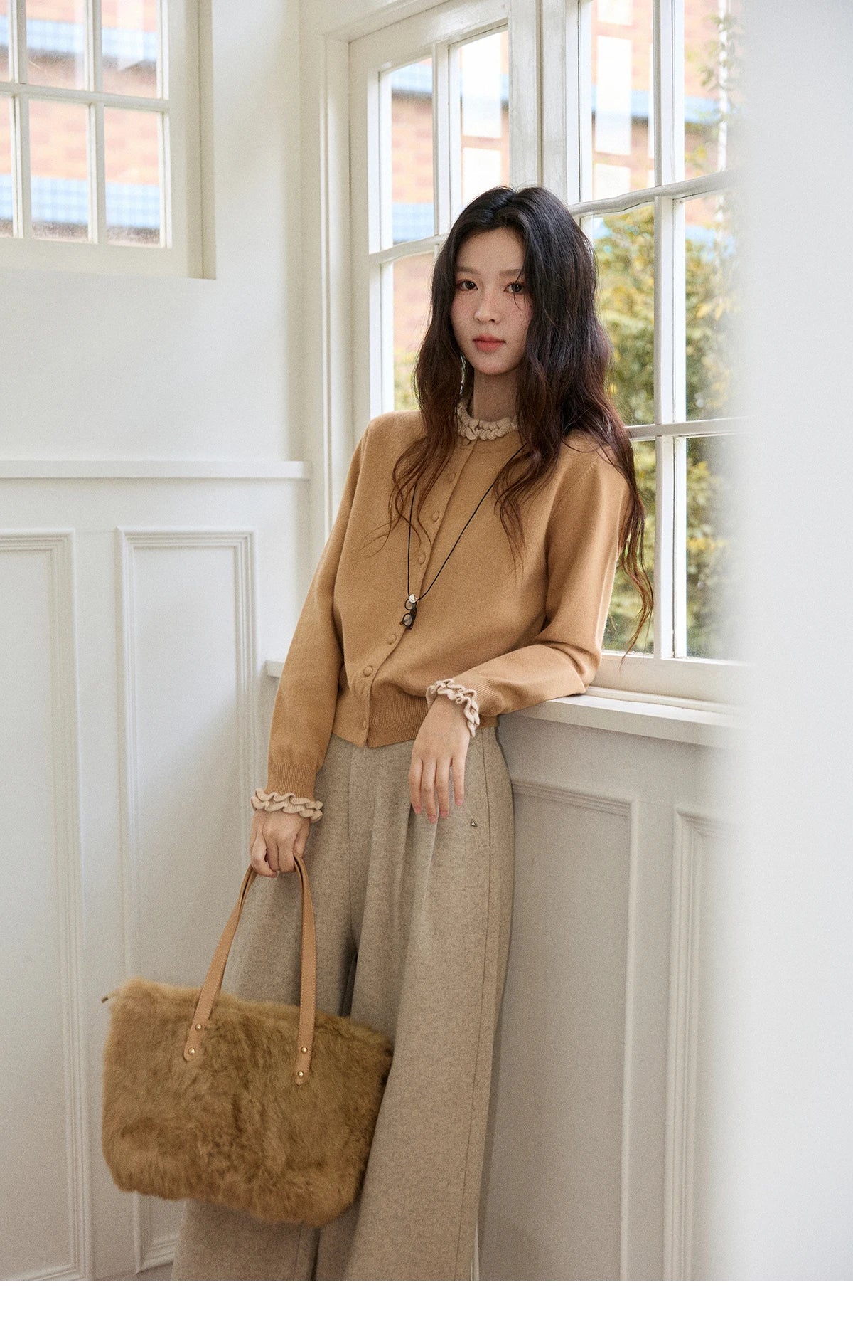 Mishow Retro Ruffle O-Neck Knit Cardigan MXE91Z2749