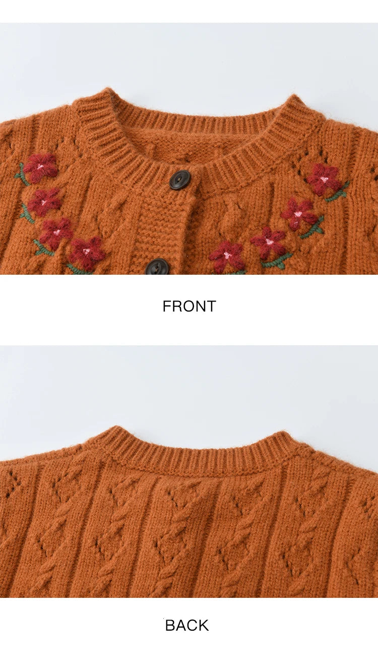 Mishow Orange Cable Knit Floral Embroidery Cardigan MXE86Z2737