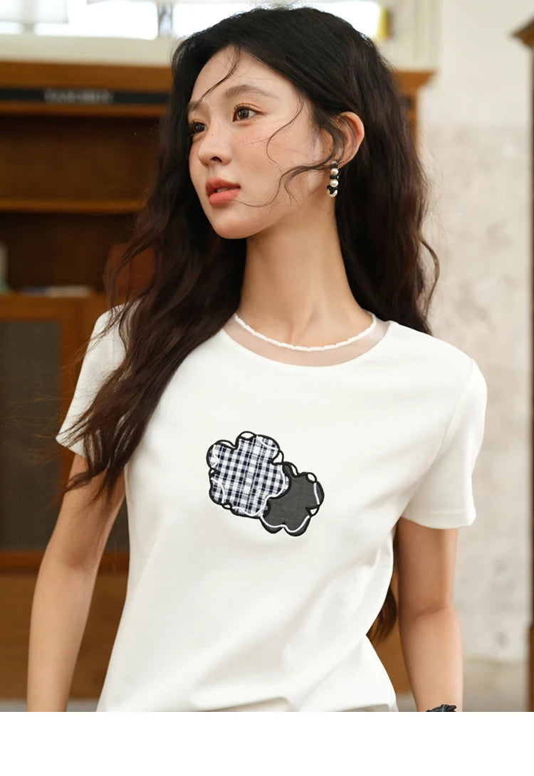 Mishow Lace Edge Splicing Round Neck Tee MXE38T0630