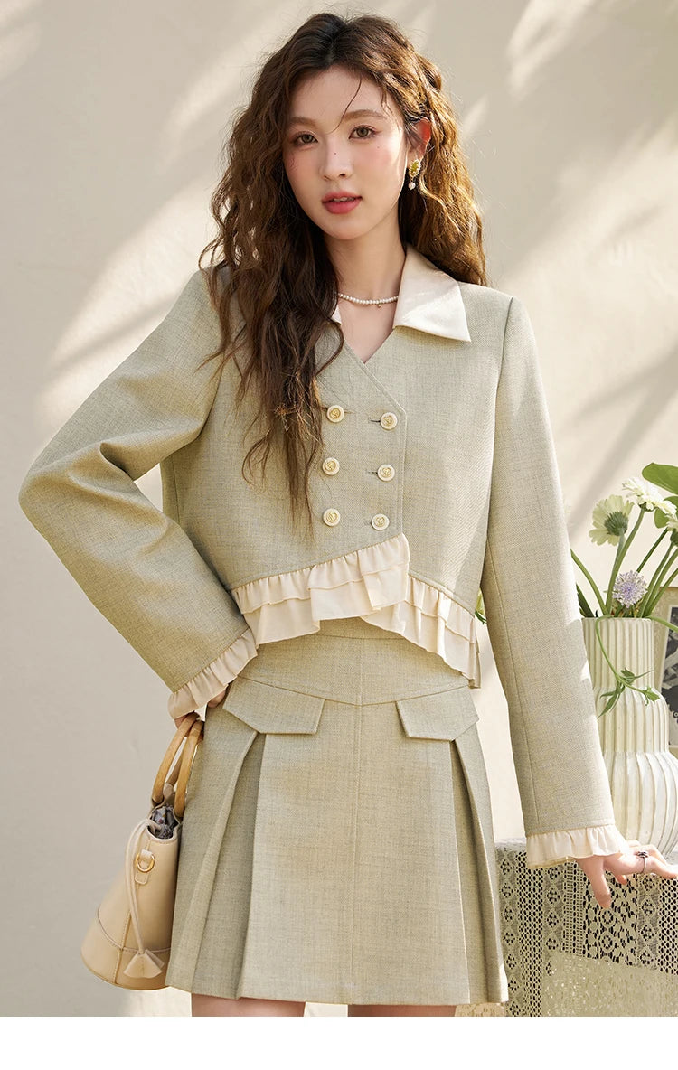 Mishow Crop Jacket & Pleated A-Line Mini Skirt Set MXD11W0293