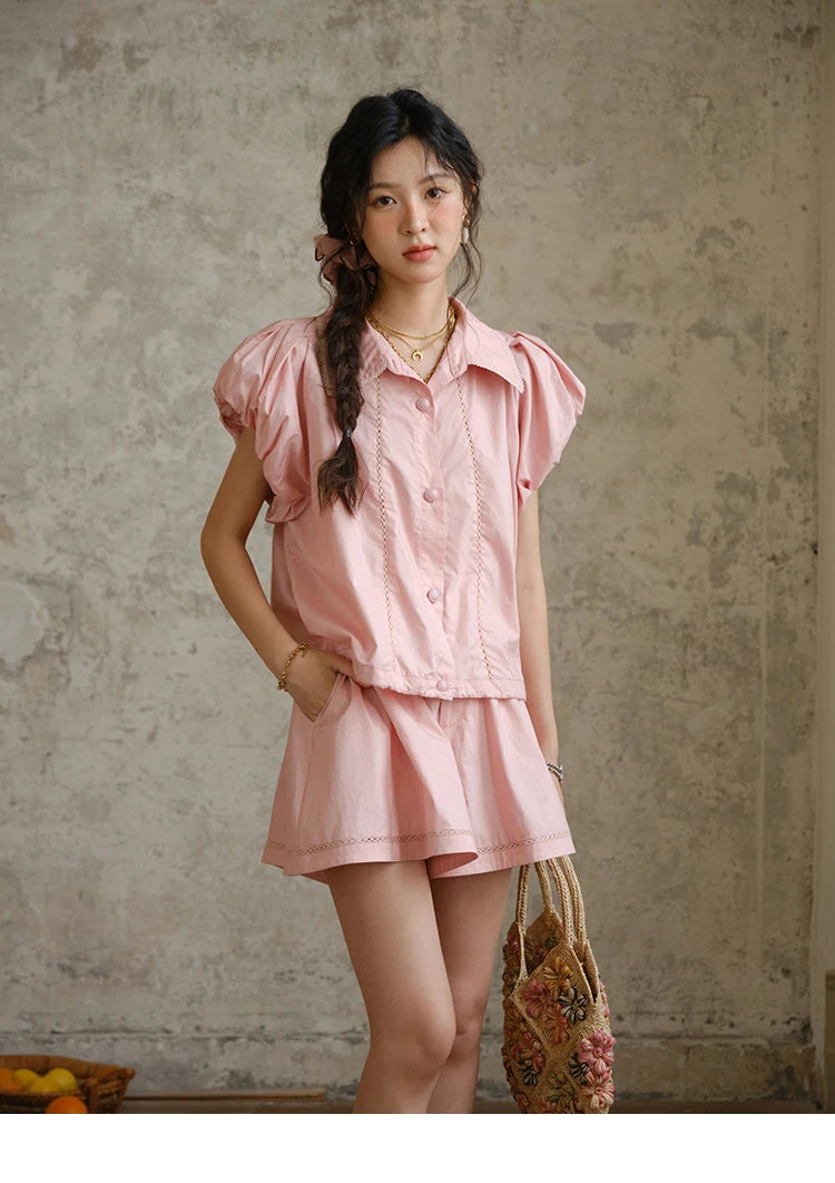 Mishow Loose Button Shirt & Casual Shorts Set MXE34T0591