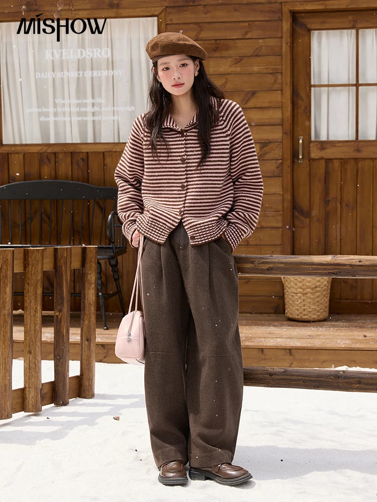 Mishow Striped Stand Collar Raglan Cardigan MXE88Z2690