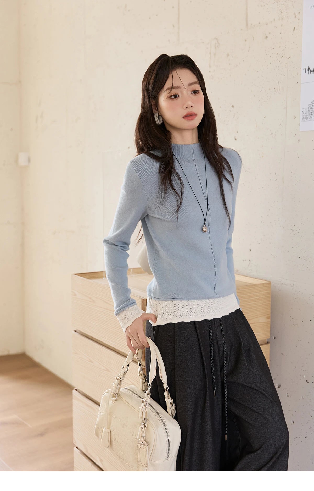 MISHOW Gray Wide-Leg Pants Lace-Up High Waist Slim MXE51K1106