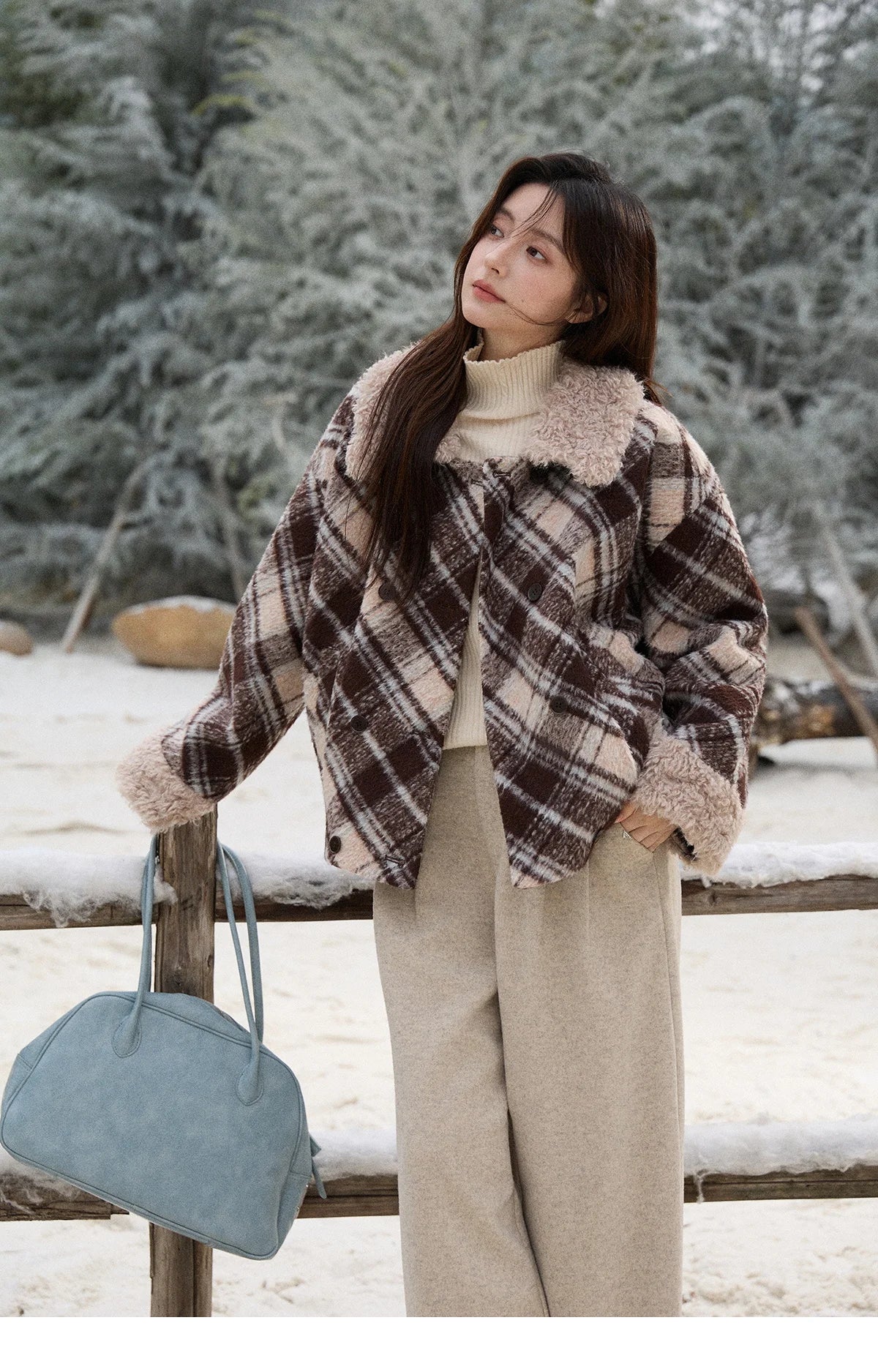 Mishow Retro Plaid Turn-Down Collar Wool Blend Jacket MXE89W0904