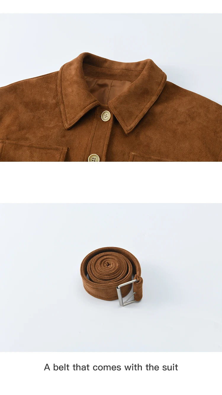 MISHOW Brown Lapel Jacket Metal Button Decorated Windproof MXE46W0864
