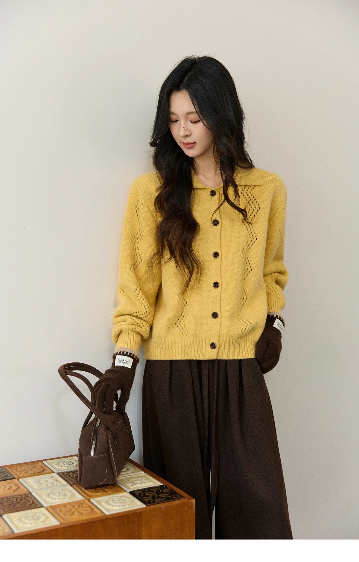 Mishow Yellow Hollow Pattern Lapel Cardigan MXE94Z2961