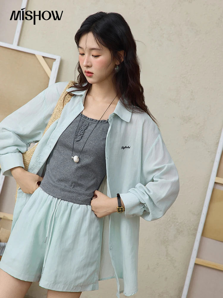 Mishow Long Sleeve Shirt & Tank Top & Pocket Shorts 3-Piece Set MXE36T0639