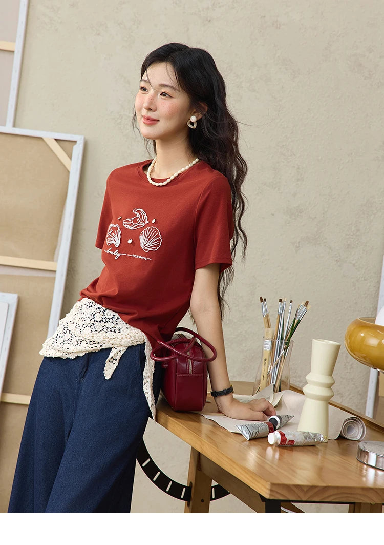 Mishow Shell Embroidered Round Neck Tee MXE34T0570