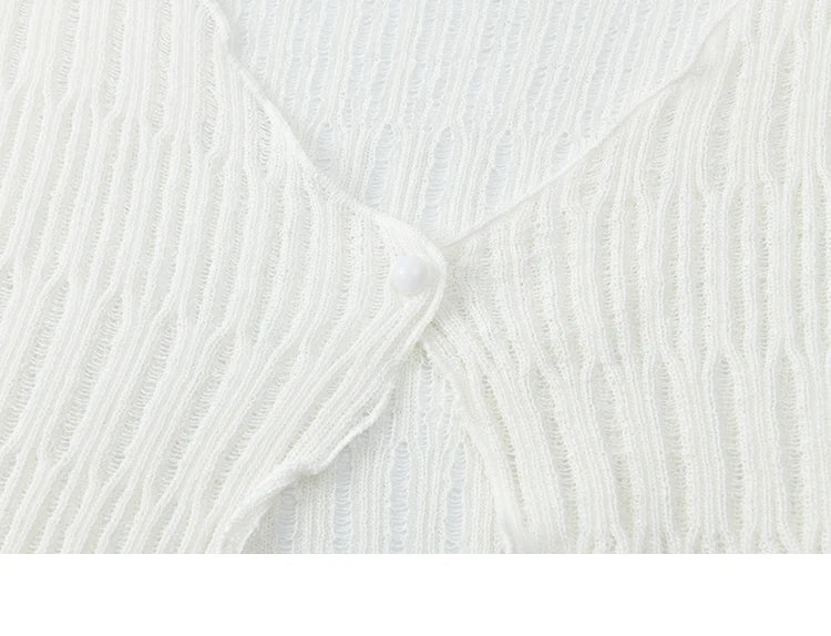 Mishow White V-Neck Slim Knit Summer Cardigan MXE16Z1193