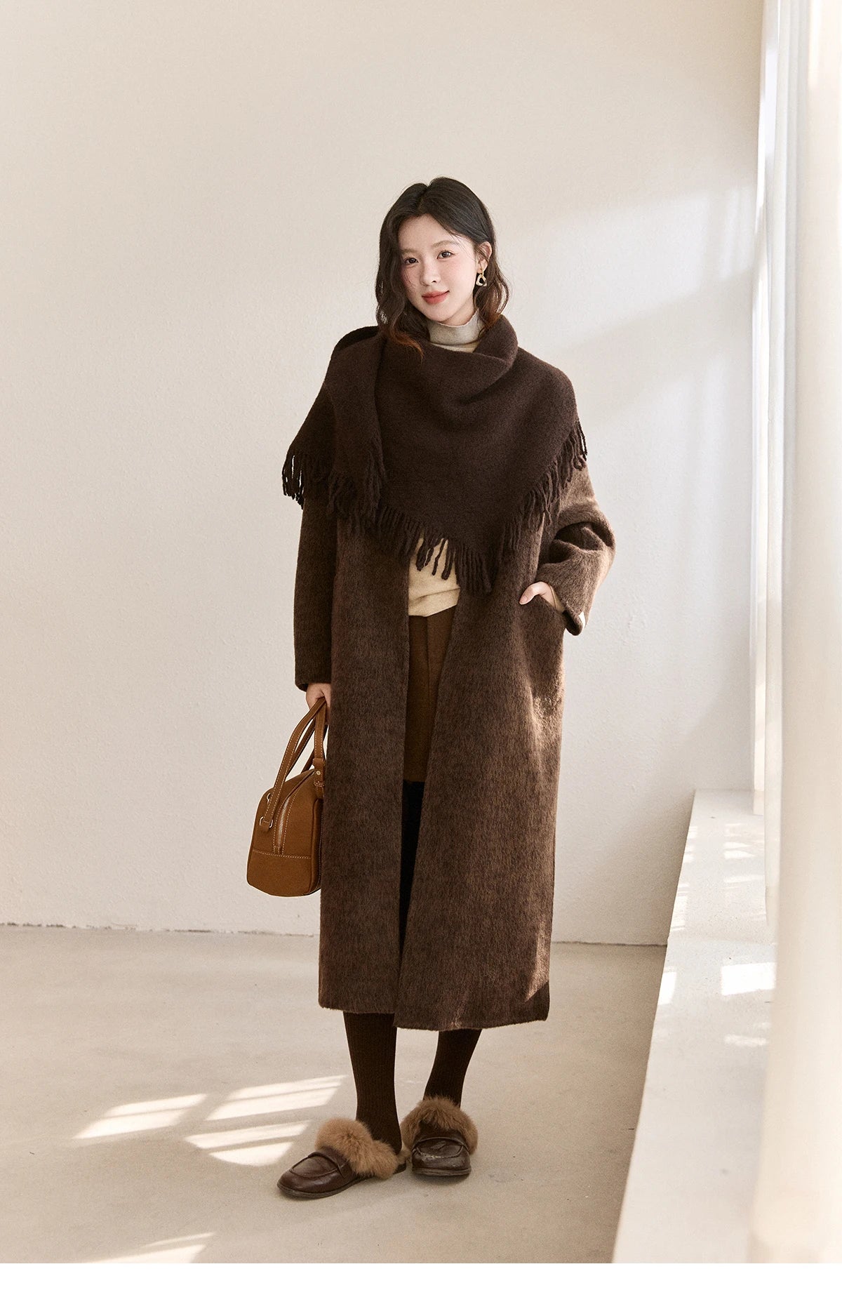 Mishow Woolen Coat with Scarf Invisible Buckle Design MXE93W1030