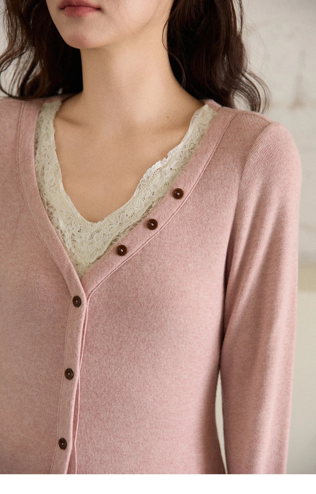 Mishow V-Neck Lace Trim Knit Top MXE86Z2673