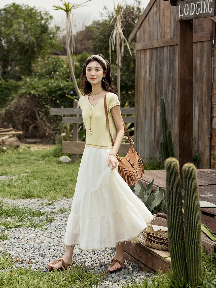 MISHOW Elastic Waist Shell Webbing A-Line Skirt Slimming MXE33B0708