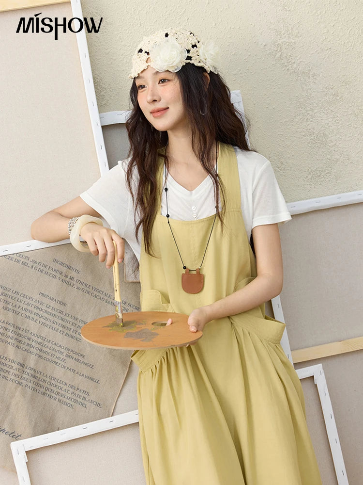 Mishow Lemon-Yellow Cargo Pocket Square Neck Dress MXE35L2302