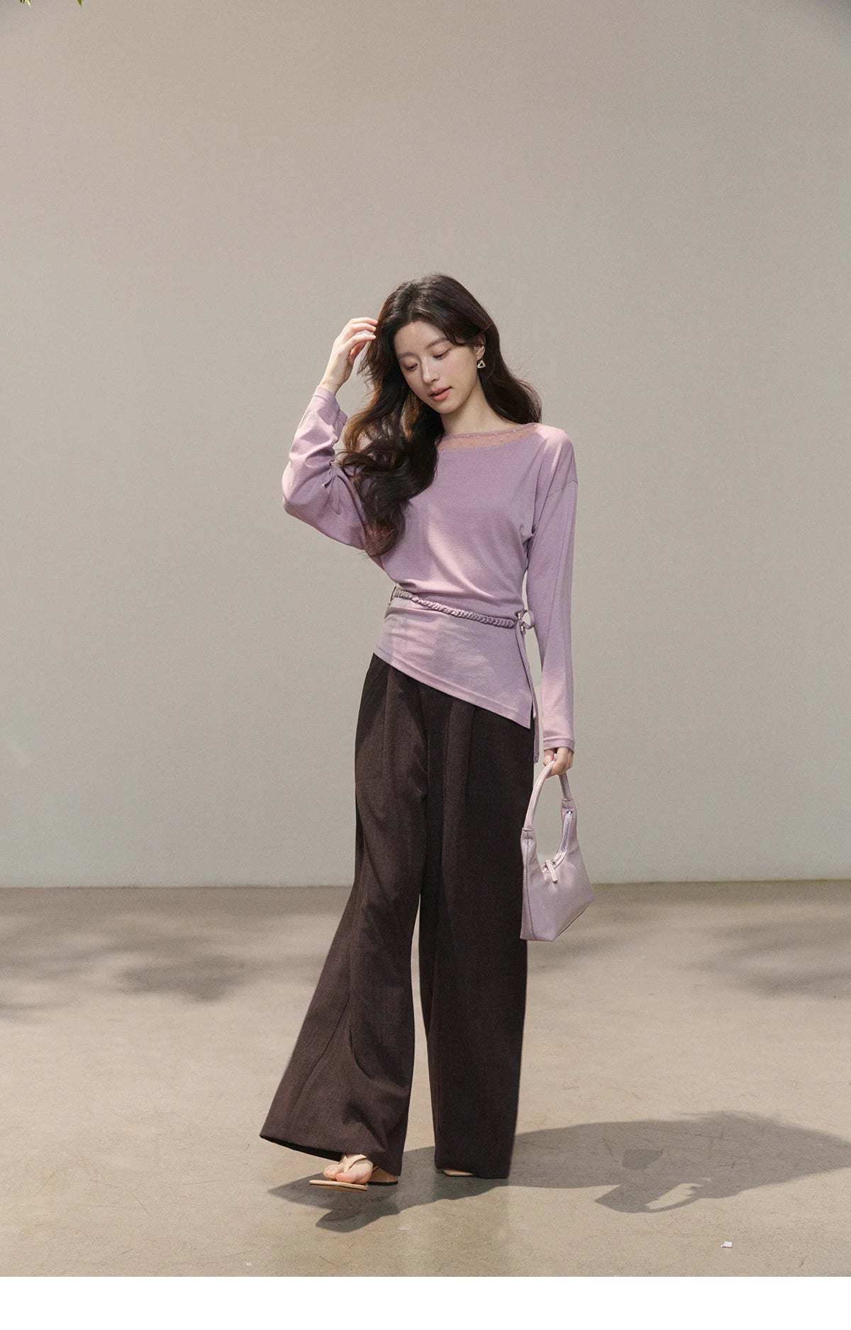 MISHOW Dark Purple Wide Leg Pants High Waist Pleated MXF13K1204