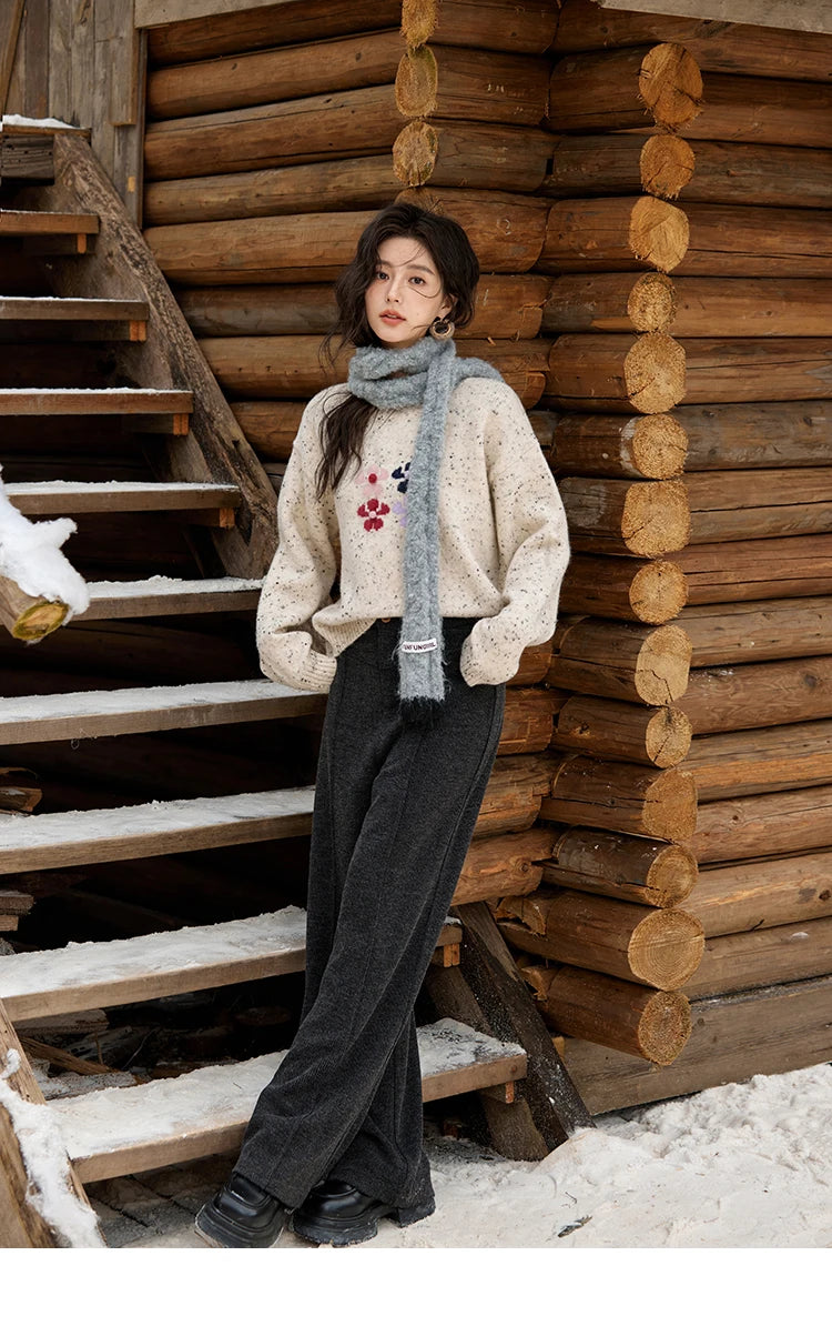 Mishow Wool Blend Flower Color Dots O-Neck Pullover MXD56Z1066