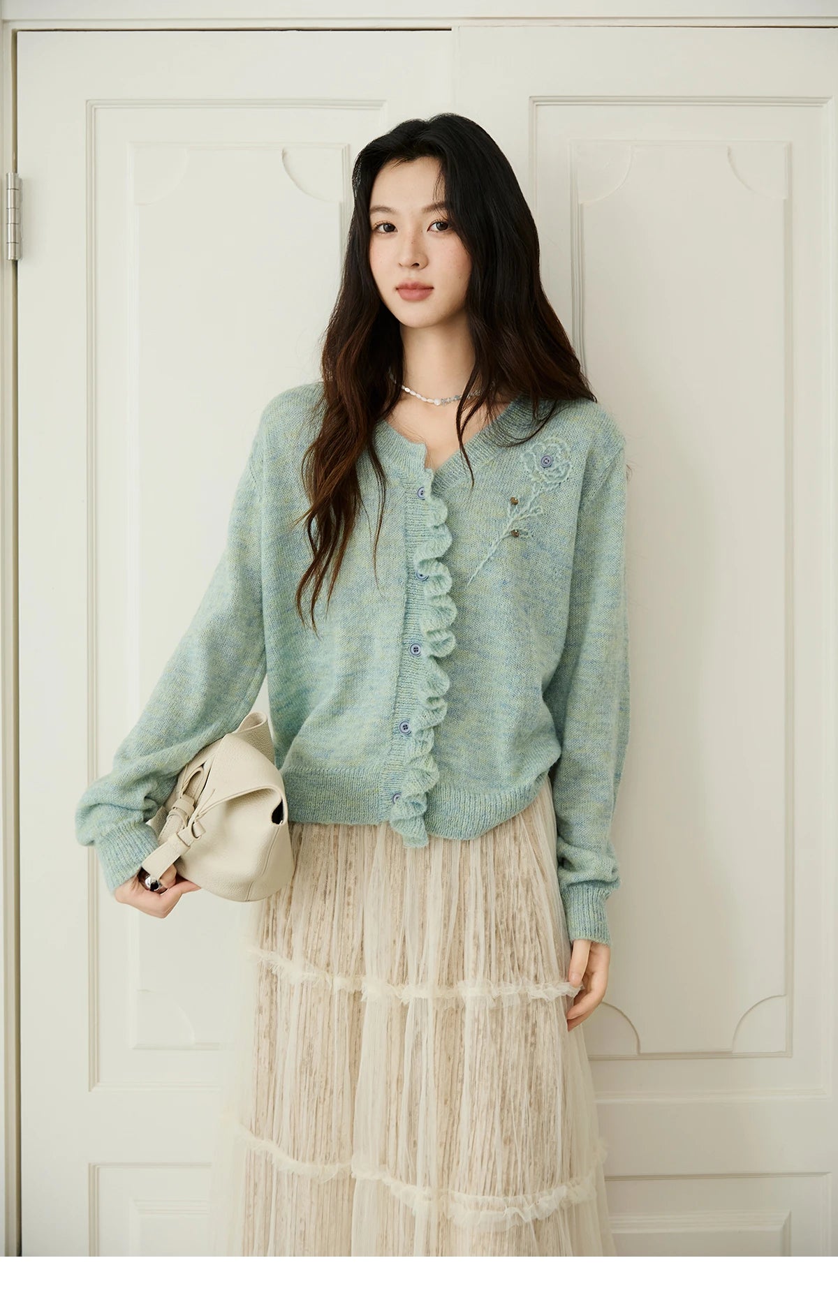 Mishow French Flower Embroidered V-Neck Cardigan MXE47Z2498