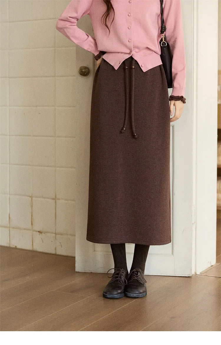 MISHOW Brown Retro High Waist Skirt Back Split Straight Leg MXE90B2447