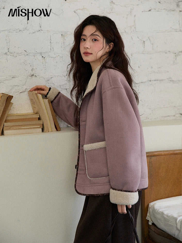 MISHOW Purple Double-Sided Jacket Turn-Down Collar Pocket MXE87W0940