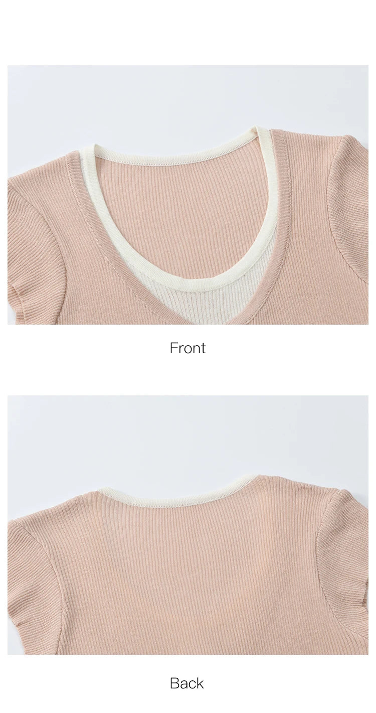 Mishow Round Neck Patchwork Flying Sleeve Lace Up Top MXE37Z1278