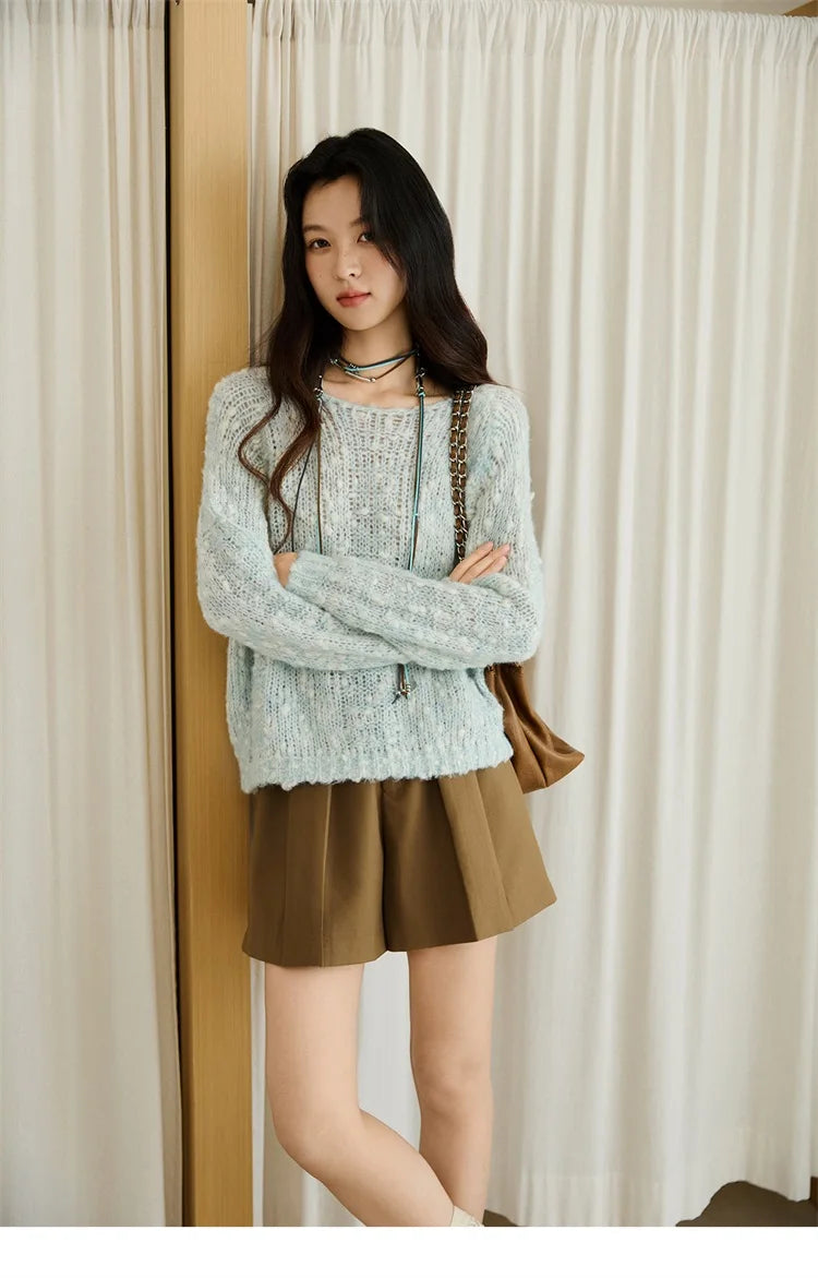 Mishow Scoop Neck Hollow Raglan Sleeve Sweater MXE46Z2565