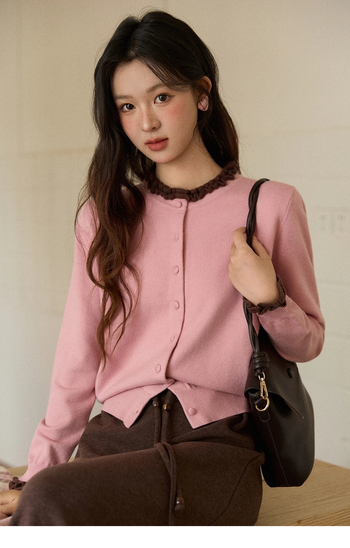 Mishow Retro Ruffle O-Neck Knit Cardigan MXE91Z2749