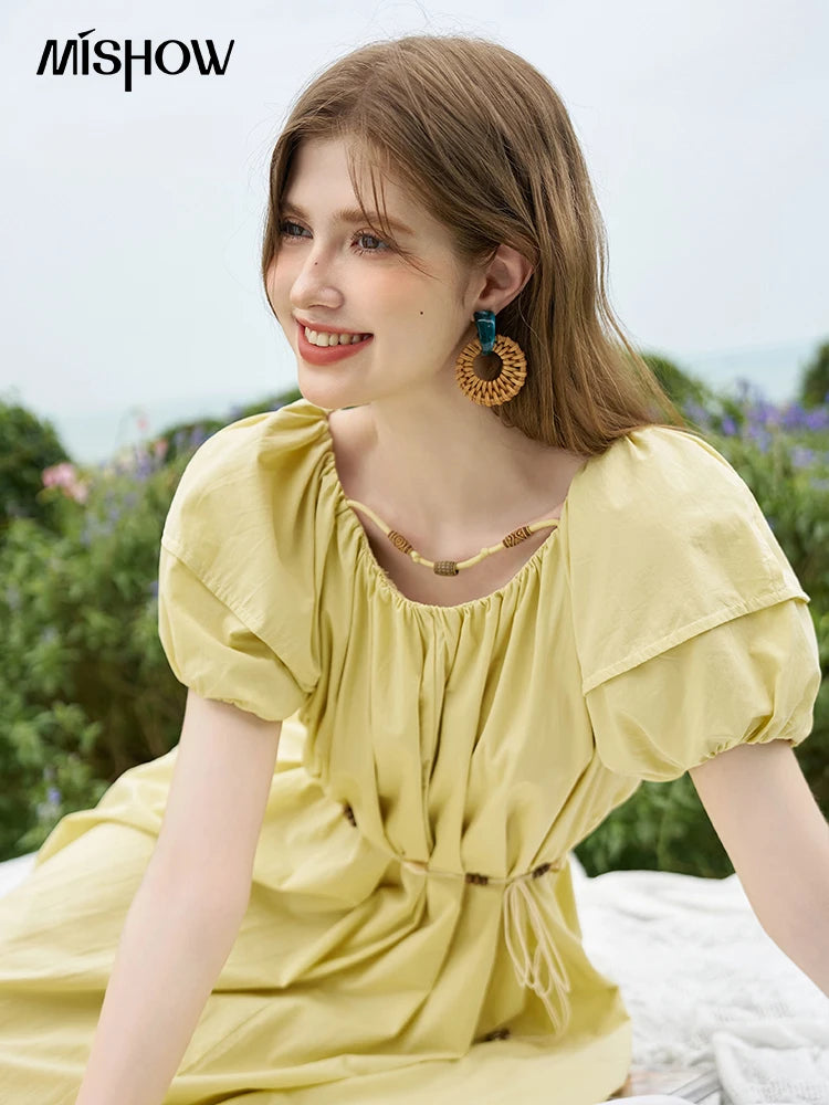 MISHOW 100% Cotton Bohemian Bubble Sleeve Dress MXD26L1940