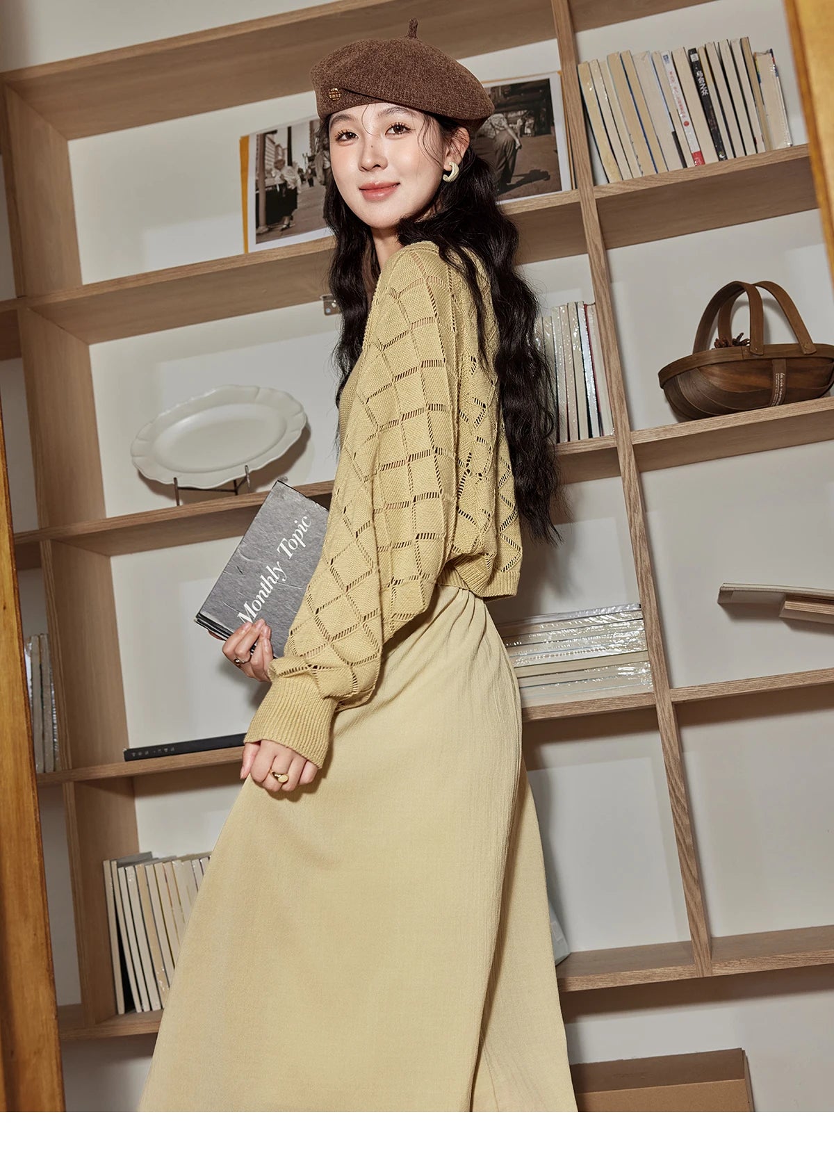 Mishow Hanging Neck Dress & Hollow Knit Cardigan Set MPD42L2040