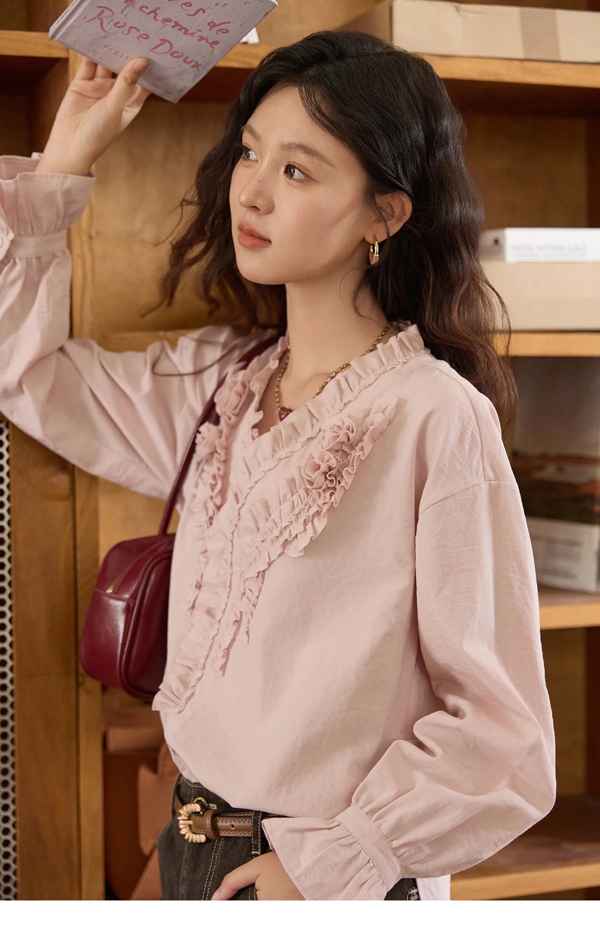 MISHOW Hand Sewn Rose Blouse Lantern Sleeves MXE44X2470
