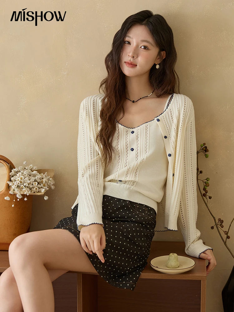 Mishow Apricot Knit Cardigan & Camisole Wool Set MXE43T0726